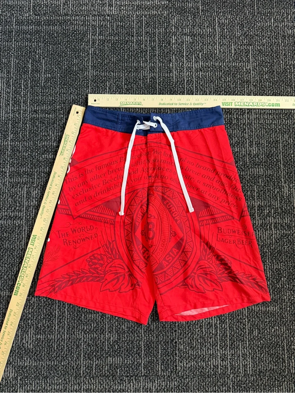 Budweiser Red Swim Trunks with Navy Waistband and White Drawstring Small
